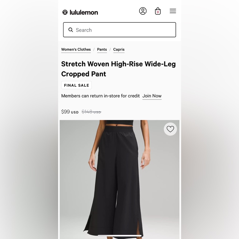 ✨ Lululemon - Stretch Woven High-Rise Wide-Leg Cropped Pant ✨